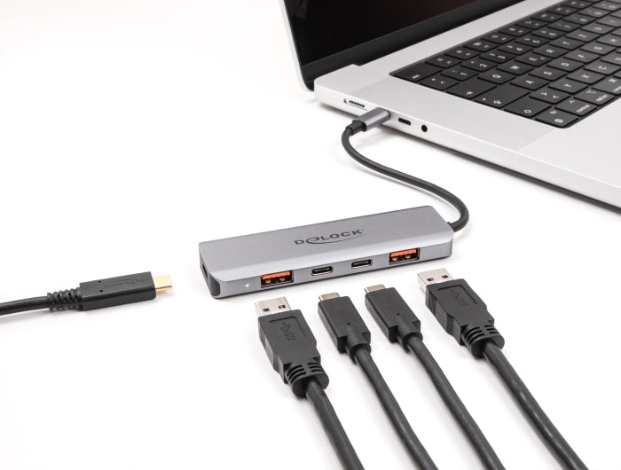 Delock USB 10 Gbps 2 Port USB Typ-A + 2 Port USB Type-C™ Hub mit USB Type-C™ Anschluss und PD 95 Watt