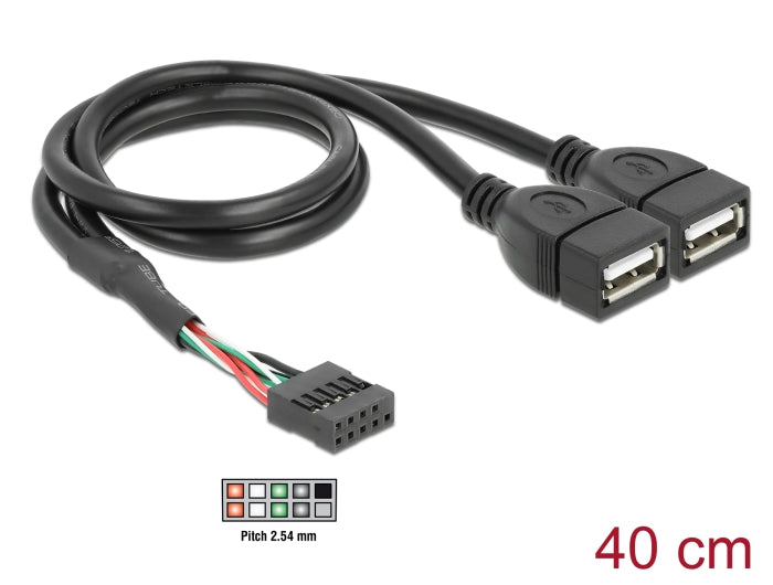 Delock USB Kabel Pin Header Buchse > 2 x USB 2.0 Typ-A Buchse 40 cm