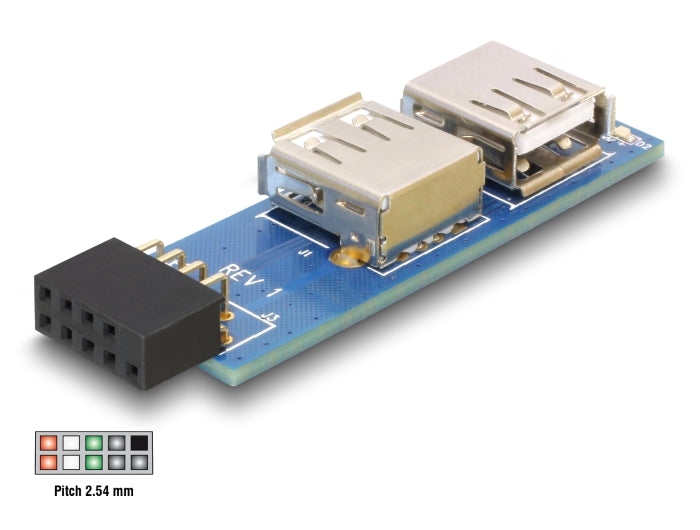 Delock USB Pin Header Buchse > 2 x USB 2.0 Buchse – rechts / links