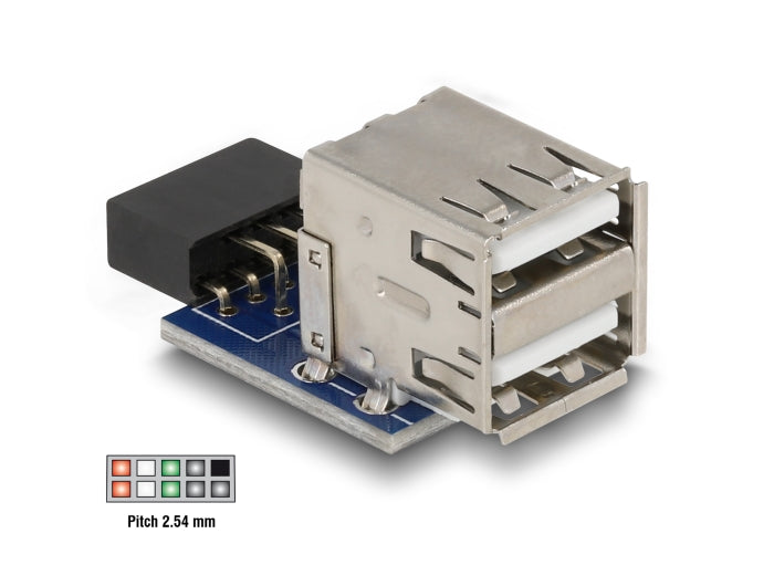 Delock USB Pin Header Buchse > 2 x USB 2.0 Buchse - oben