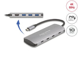 Delock 7 Port USB 10 Gbps Hub und 4K HDMI Ausgang mit USB Type-C™ Anschluss und PD 3.0 90 Watt