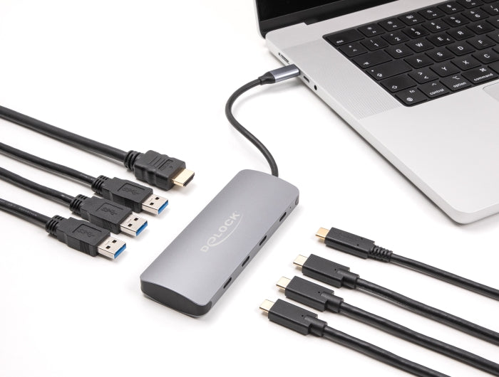 Delock 7 Port USB 10 Gbps Hub und 4K HDMI Ausgang mit USB Type-C™ Anschluss und PD 3.0 90 Watt