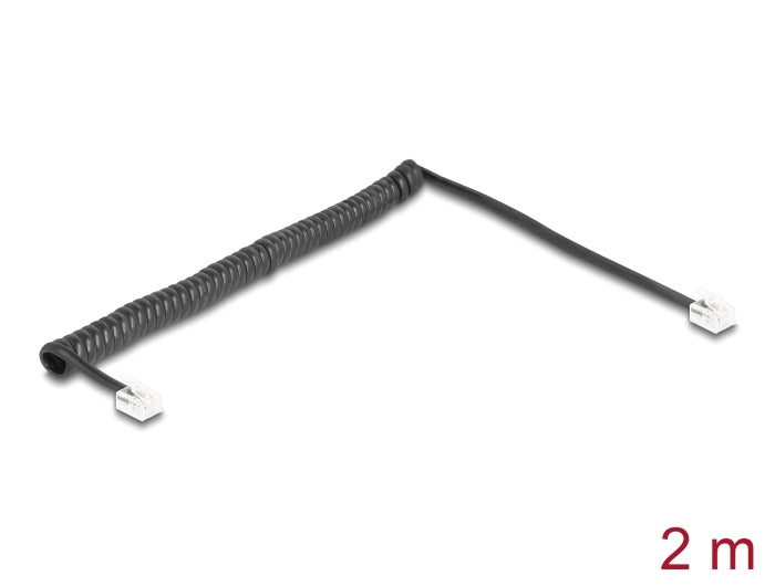 Delock Telefonkabel / Spiralkabel RJ11 Stecker zu RJ11 Stecker schwarz 2 m