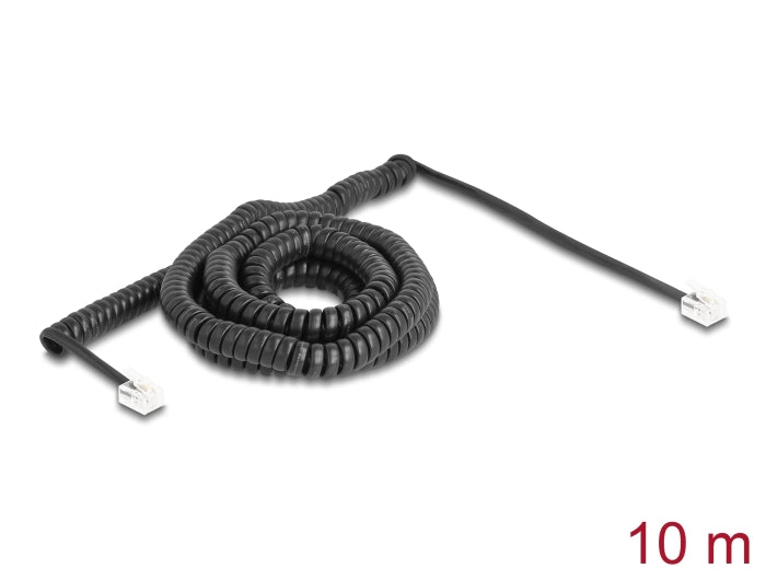 Delock Telefonkabel / Spiralkabel RJ11 Stecker zu RJ11 Stecker schwarz 10 m