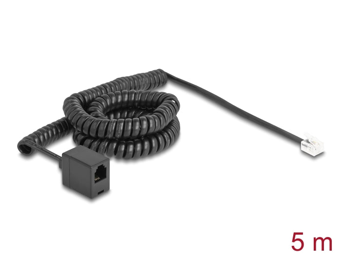 Delock Telefonkabel / Spiralkabel RJ11 Stecker zu RJ11 Buchse schwarz 5 m