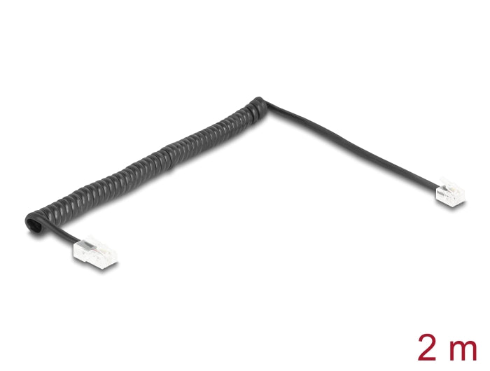Delock Telefonkabel / Spiralkabel RJ11 Stecker zu RJ45 Stecker schwarz 2 m