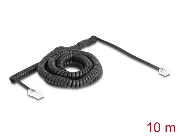 Delock Telefonkabel / Spiralkabel RJ11 Stecker zu RJ45 Stecker schwarz 10 m