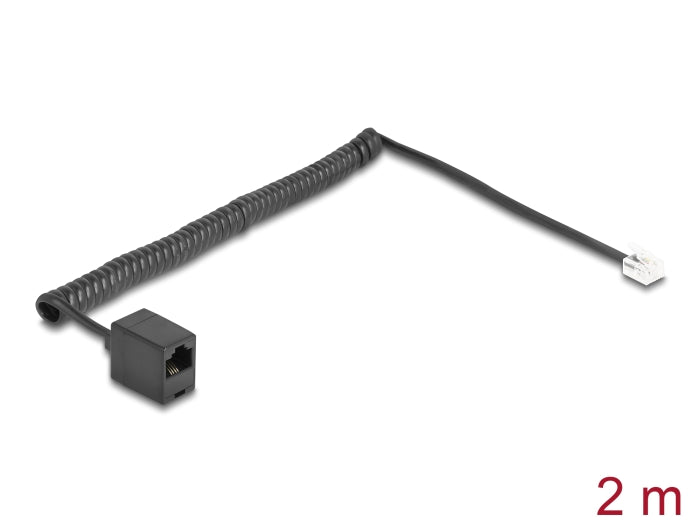 Delock Telefonkabel / Spiralkabel RJ11 Stecker zu RJ45 Buchse schwarz 2 m