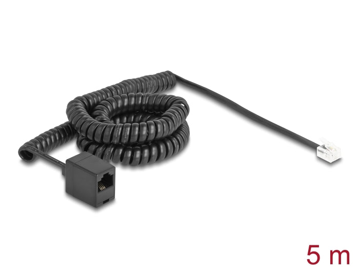 Delock Telefonkabel / Spiralkabel RJ11 Stecker zu RJ45 Buchse schwarz 5 m