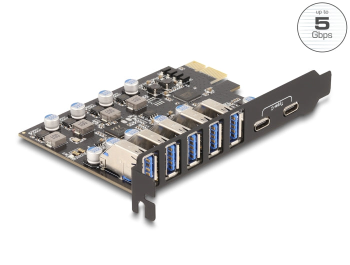 Delock USB 5 Gbps PCI Express x1 Karte zu 5 x extern Typ-A + 2 x extern USB Type-C™ Buchse