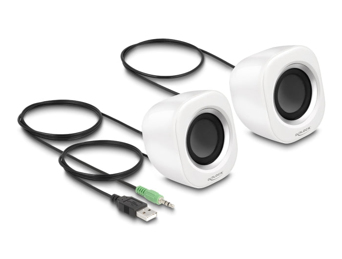 Delock Mini Stereo PC Lautsprecher mit 3,5 mm Klinkenstecker und USB Stromversorgung weiß