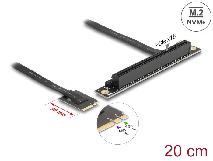 Delock M.2 Key A+E zu PCIe x16 NVMe Adapter gewinkelt mit 20 cm Kabel