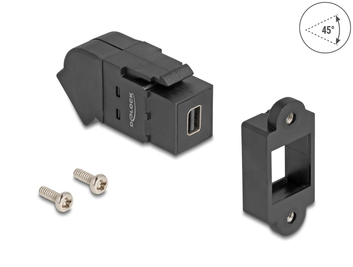Delock Keystone Modul Mini DisplayPort Einbaubuchse zu DisplayPort Buchse 45° gewinkelt 8K 30 Hz schwarz