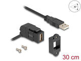 Delock Keystone Modul USB 2.0 Typ-A Einbaubuchse 45° gewinkelt zu Typ-A Stecker mit 30 cm Kabel schwarz