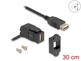 Delock Keystone Modul USB 2.0 Typ-A Einbaubuchse 45° gewinkelt zu Typ-A Buchse mit 30 cm Kabel schwarz