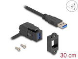 Delock Keystone Modul USB 5 Gbps Typ-A Einbaubuchse 45° gewinkelt zu Typ-A Stecker mit 30 cm Kabel schwarz