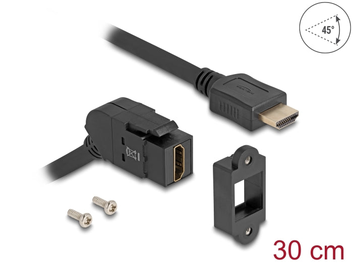Delock Keystone Modul HDMI Einbaubuchse 45° gewinkelt zu HDMI Stecker mit 30 cm Kabel 8K 60 Hz schwarz