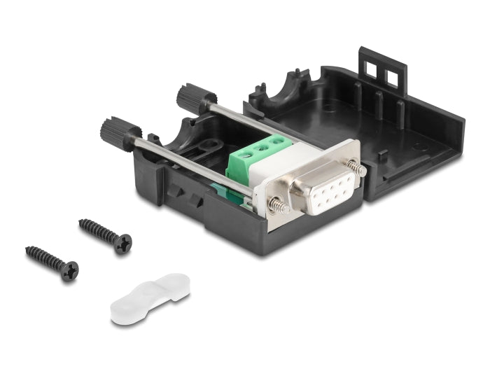 Delock Sub-D Steckergehäuse 9 Pin Seriell aus Kunststoff inklusive Terminalblock Steckerverbinder Buchse für RS-232/RS-485/CANBUS