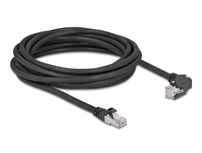 Delock GigE Kamera Kabel RJ45 Stecker 90° gewinkelt mit Schrauben zu RJ45 Stecker Cat.6 S/FTP 5 m schwarz