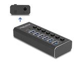 Delock 7 Port USB Hub mit 3 Ports 10 Gbps und 4 Schnellladeports 5 Gbps mit Schalter und Beleuchtung