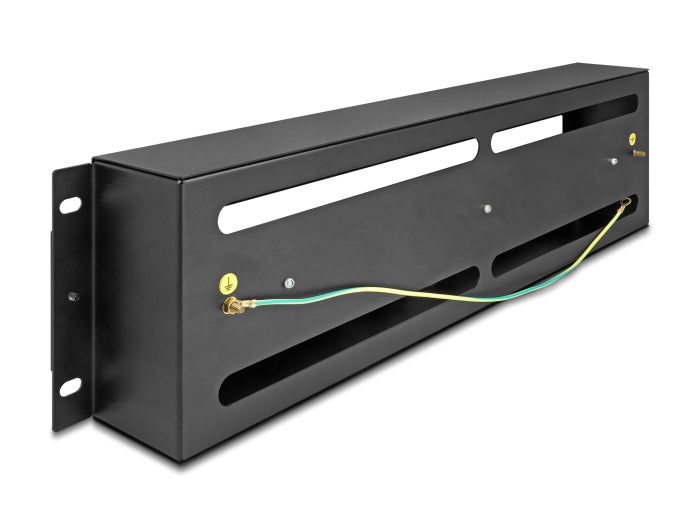 Delock 19″ Schutzschalterleiste mit Abdeckung und Hutschiene 3 HE Metall schwarz