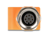 Delock M12 Adapter A-kodiert 8 Pin Buchse zu RJ45 Buchse Cat.5e mit Befestigungsloch gerade orange