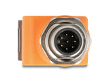 Delock M12 Adapter A-kodiert 8 Pin Stecker zu RJ45 Buchse Cat.5e mit Befestigungsloch 90° gewinkelt orange
