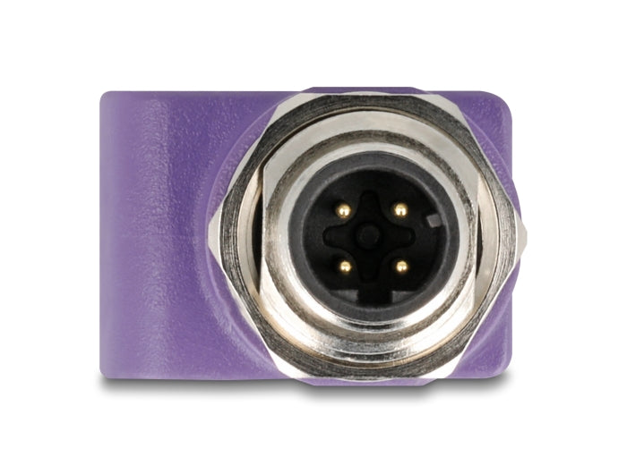 Delock M12 Adapter D-kodiert 4 Pin Stecker zu RJ45 Buchse Cat.5e mit Befestigungsloch gerade violett