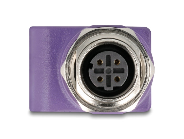 Delock M12 Adapter D-kodiert 4 Pin Buchse zu RJ45 Buchse Cat.5e mit Befestigungsloch gerade violett