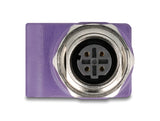 Delock M12 Adapter D-kodiert 4 Pin Buchse zu RJ45 Buchse Cat.5e mit Befestigungsloch gerade violett