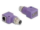 Delock M12 Adapter D-kodiert 4 Pin Buchse zu RJ45 Buchse Cat.5e mit Befestigungsloch 90° gewinkelt violett
