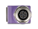 Delock M12 Adapter D-kodiert 4 Pin Buchse zu RJ45 Buchse Cat.5e mit Befestigungsloch 90° gewinkelt violett