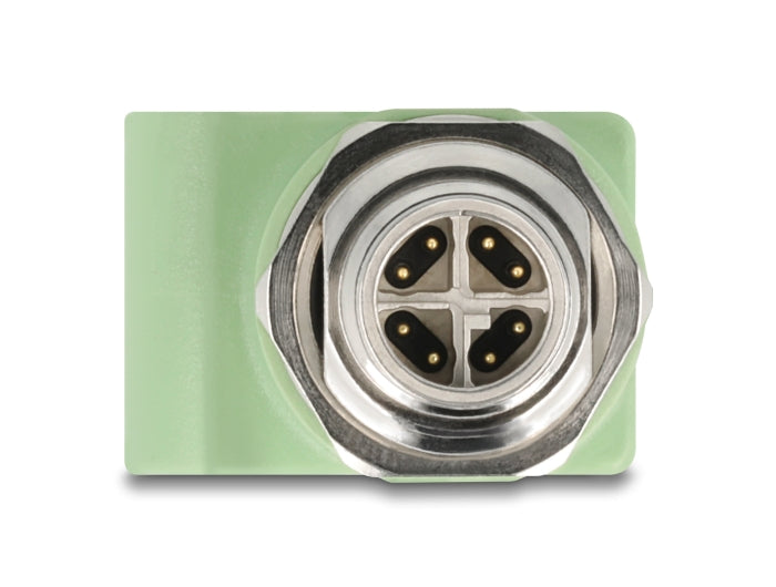 Delock M12 Adapter X-kodiert 8 Pin Stecker zu RJ45 Buchse Cat.5e mit Befestigungsloch gerade grün