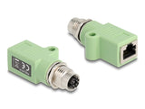 Delock M12 Adapter X-kodiert 8 Pin Buchse zu RJ45 Buchse Cat.5e mit Befestigungsloch gerade grün