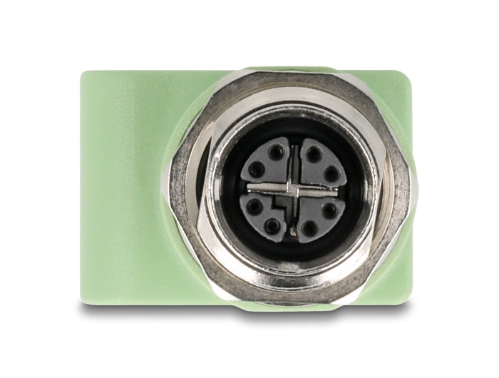 Delock M12 Adapter X-kodiert 8 Pin Buchse zu RJ45 Buchse Cat.5e mit Befestigungsloch gerade grün