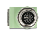 Delock M12 Adapter X-kodiert 8 Pin Buchse zu RJ45 Buchse Cat.5e mit Befestigungsloch 90° gewinkelt grün