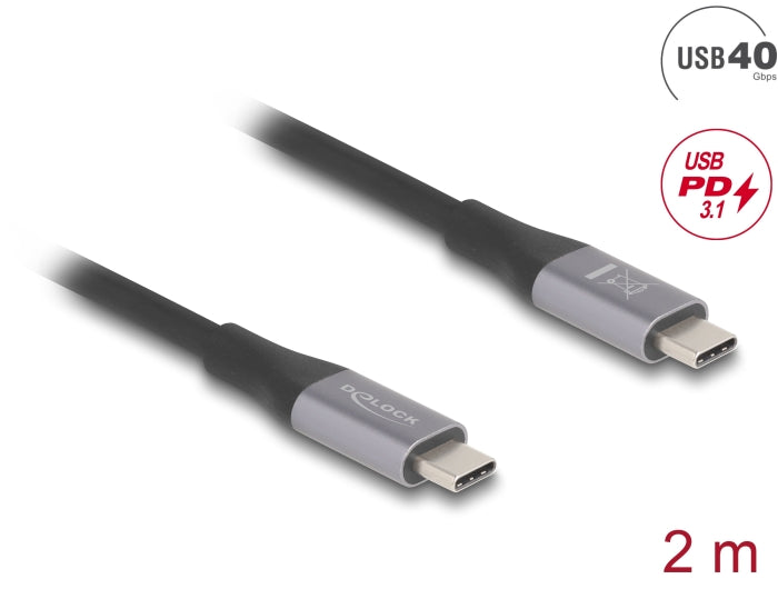Delock USB 40 Gbps Kabel USB Type-C™ Stecker zu Stecker PD 3.1 240 W E-Marker 2 m grau Metall