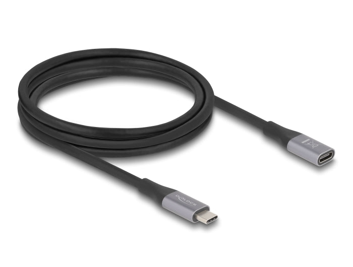 Delock USB 40 Gbps Verlängerungskabel USB Type-C™ Stecker zu Buchse PD 3.1 240 W 2 m grau Metall