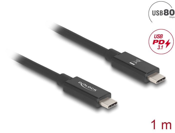 Delock USB 80 Gbps Kabel USB Type-C™ Stecker zu Stecker 16K 60 Hz PD 3.1 240 W E-Marker koaxial 1 m schwarz