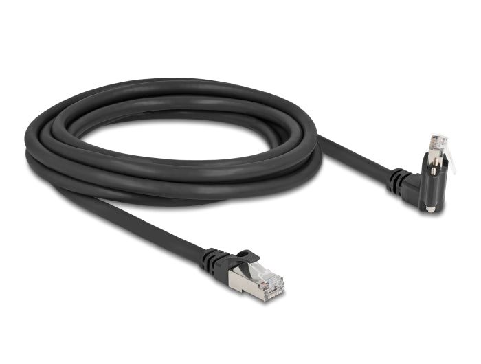Delock GigE Kamera Kabel RJ45 Stecker 45° gedreht und 90° gewinkelt mit Schrauben zu RJ45 Stecker Cat.6 S/FTP 3 m schwarz
