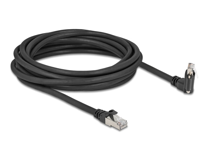 Delock GigE Kamera Kabel RJ45 Stecker 45° gedreht und 90° gewinkelt mit Schrauben zu RJ45 Stecker Cat.6 S/FTP 5 m schwarz