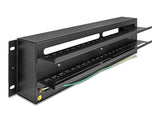 Delock 19″ Schutzschalterleiste mit Abdeckung und Hutschiene inklusive 2 x Kabelzugentlastungsschiene 3 HE Metall schwarz