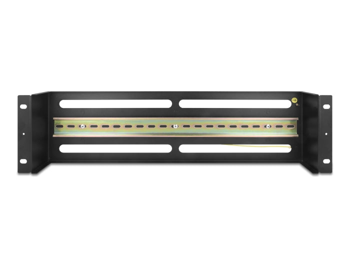 Delock 19″ Schutzschalterleiste mit Abdeckung und Hutschiene inklusive 2 x Kabelzugentlastungsschiene 3 HE Metall schwarz