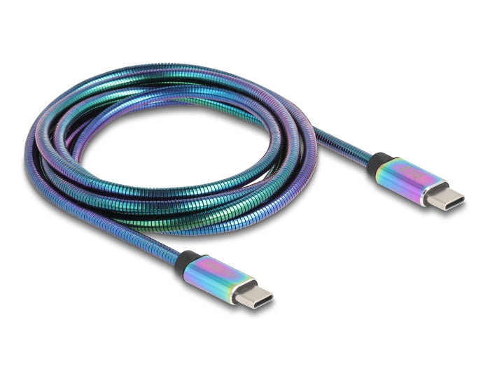 Delock USB 2.0 Kabel USB Type-C™ Stecker zu Stecker mit Metallmantel irisierend PD 3.0 60 W 2 m