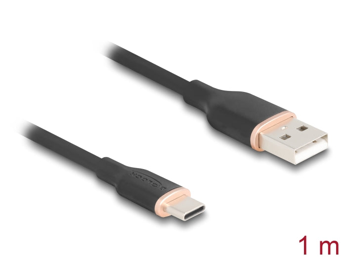 Delock USB 2.0 Kabel USB Typ-A Stecker zu USB Type-C™ Stecker 1 m schwarz Silikon
