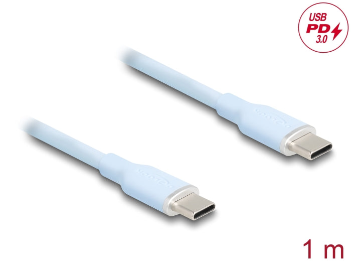 Delock USB 2.0 Kabel USB Type-C™ Stecker zu Stecker PD 3.0 60 W 1 m blau Silikon
