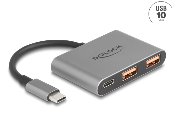 Delock 3 Port USB Hub 10 Gbps mit USB Type-C™ zu 1 x USB Type-C™ + 2 x USB Typ-A