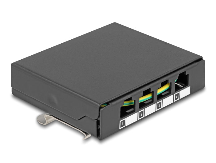 Delock Leergehäuse 4 Port für Keystone RJ-Module schwarz - zur Montage an Tisch, Wand oder Hutschiene