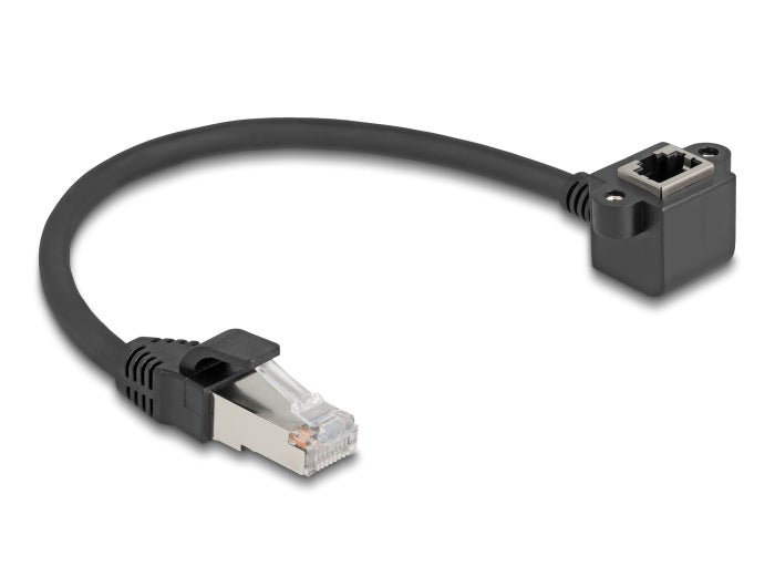 Delock Netzwerk Verlängerungskabel RJ45 Stecker zu RJ45 Buchse 90° gewinkelt Cat.6 F/UTP 0,25 m schwarz