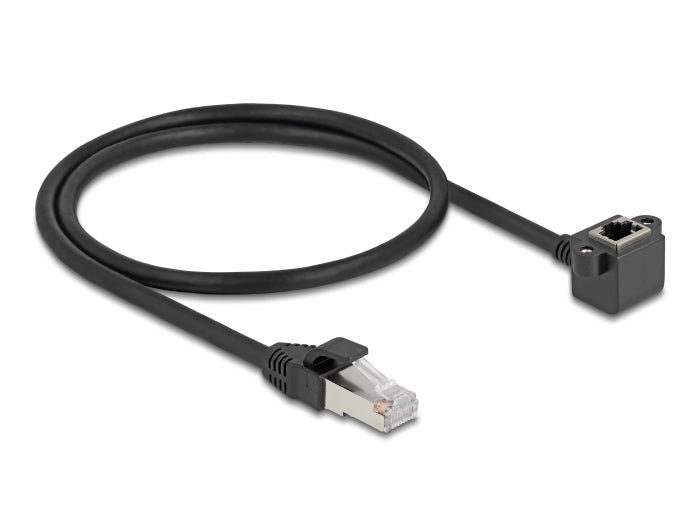 Delock Netzwerk Verlängerungskabel RJ45 Stecker zu RJ45 Buchse 90° gewinkelt Cat.6 F/UTP 0,5 m schwarz